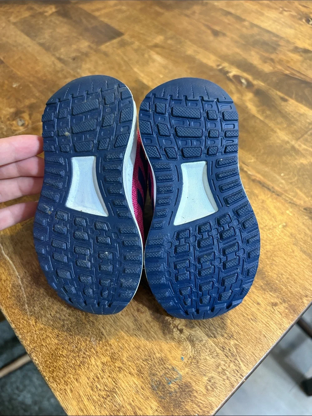 Worn twice adidas Kids Hot Pink Mesh Sneakers with Navy Stripes